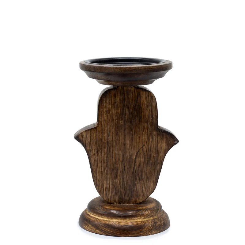 Porte-Bougies en Bois de Manguier - Main de Fatma - 18x11cm