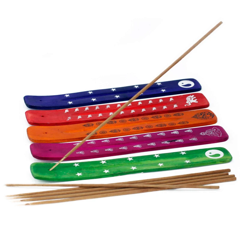Porte-encens en bois de manguier - Couleurs et dessins assortis