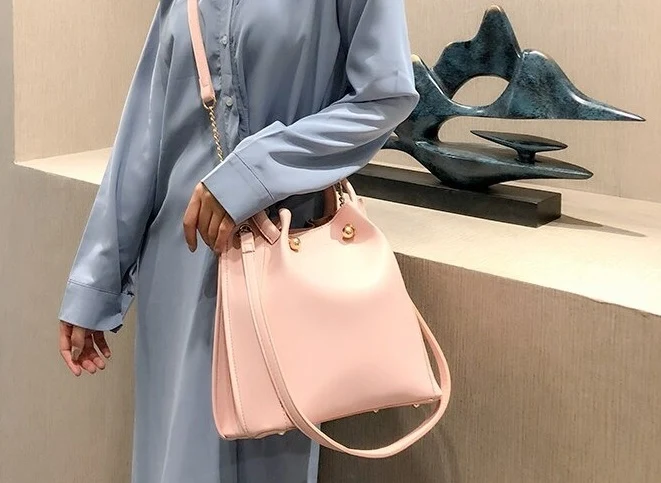 Sac seau cuir rose