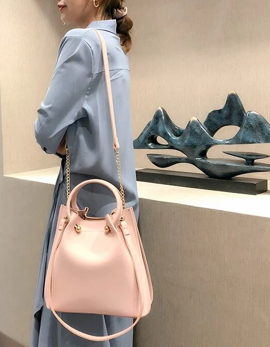 Sac seau cuir rose