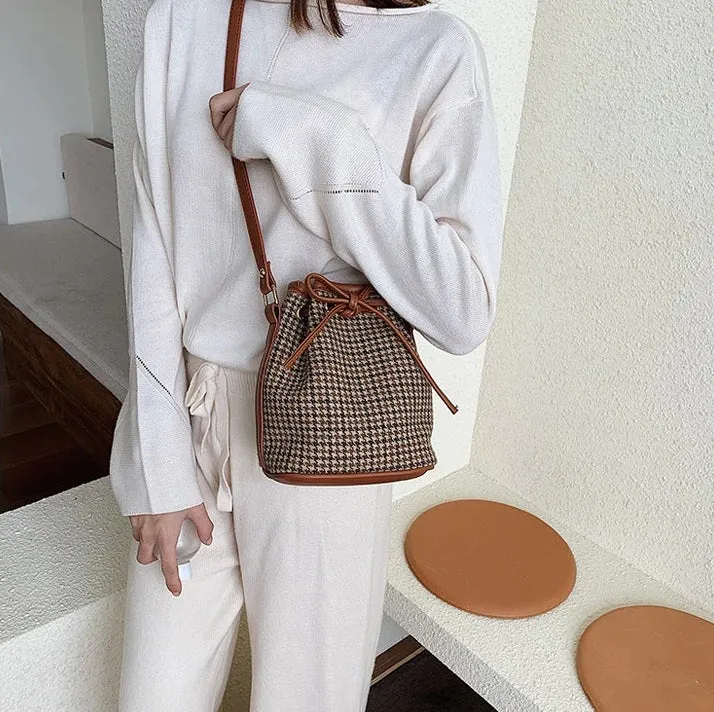 Sac seau tissu pieds-de-poule classique