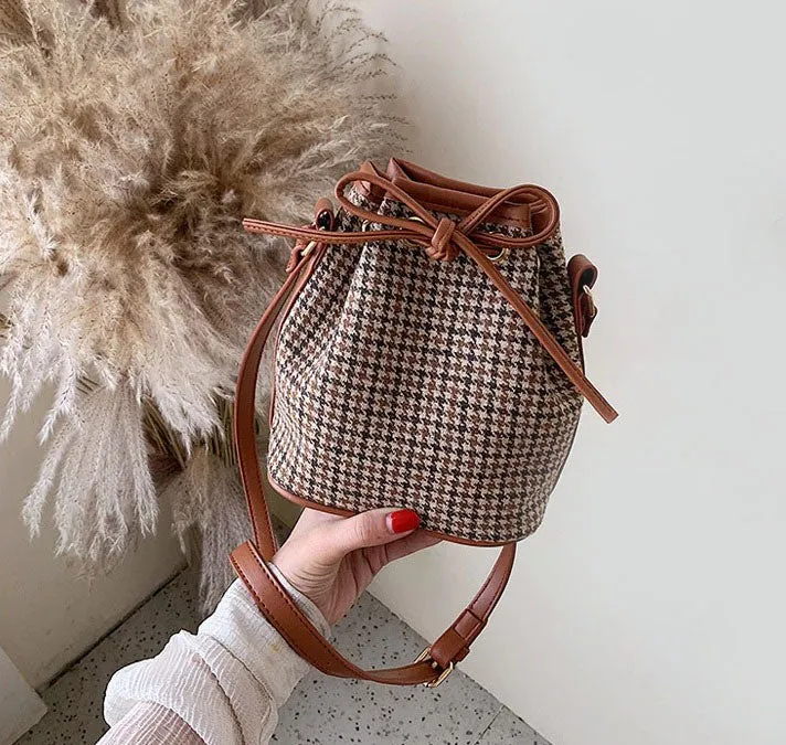 Sac seau tissu pieds-de-poule classique