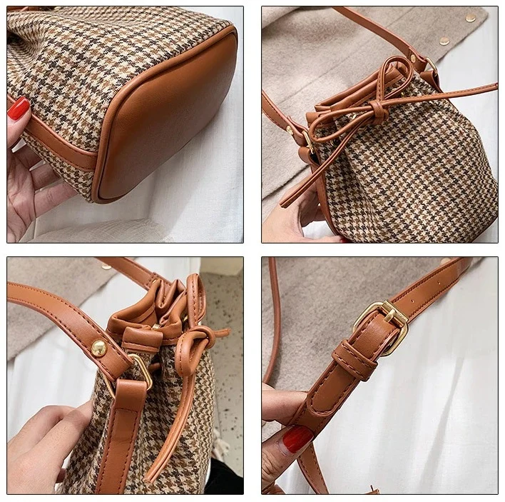 Sac seau tissu pieds-de-poule classique