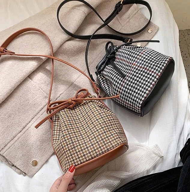 Sac seau tissu pieds-de-poule classique