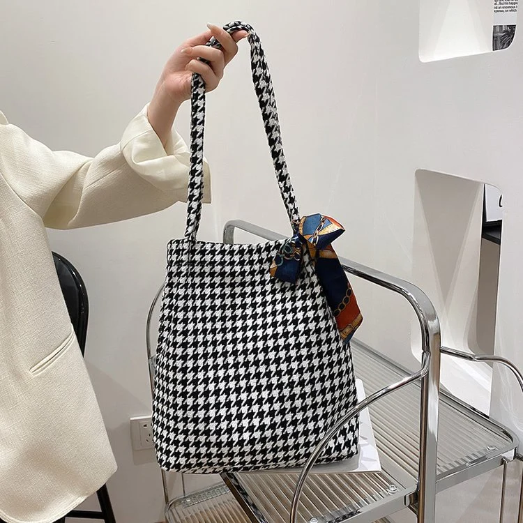 Sac seau tissu pieds-de-poule
