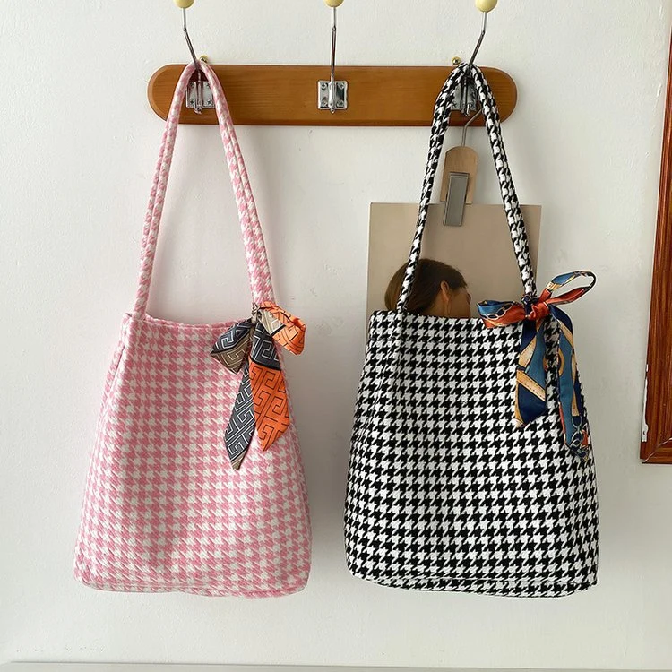 Sac seau tissu pieds-de-poule