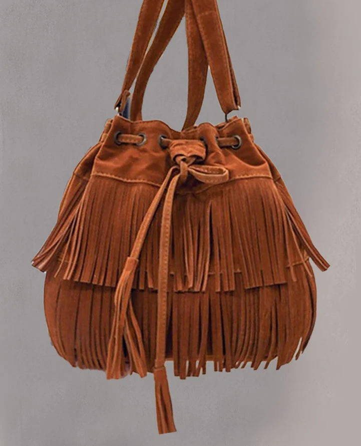Sac seau à franges camel
