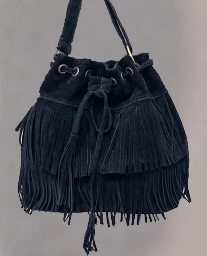 Sac seau à franges en noir