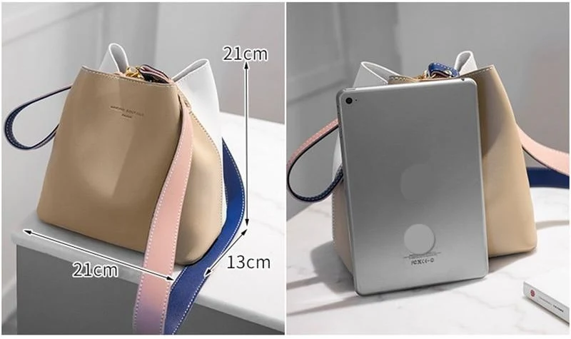 Sac seau triangle beige et blanc