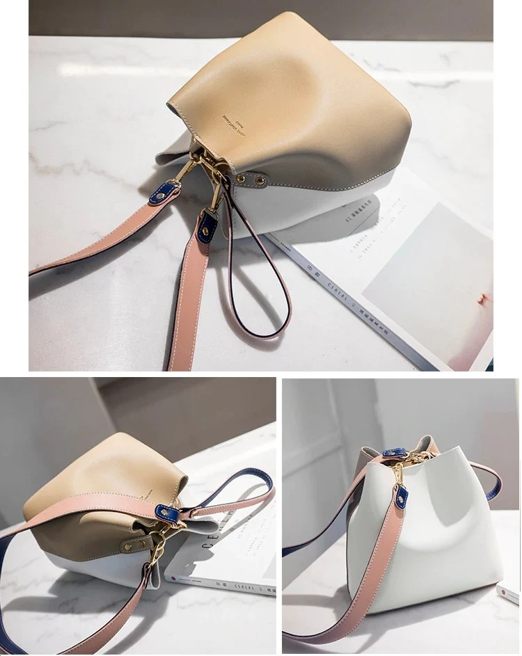 Sac seau triangle beige et blanc