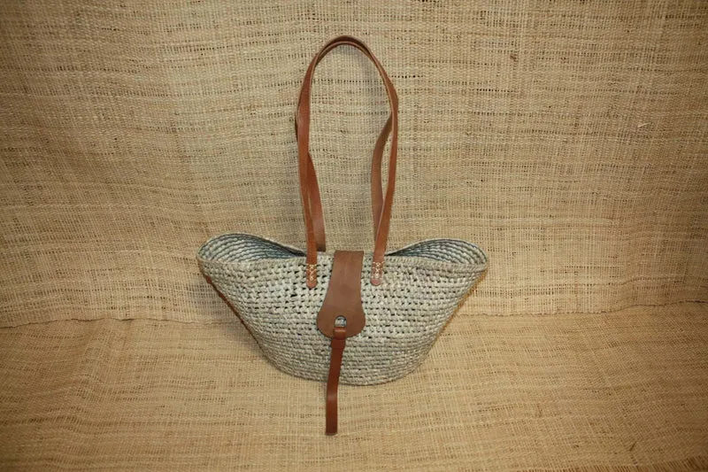 Superbe Panier Anses Longues Cuir Naturel - Sac Paille Plage été Cabas marchés courses