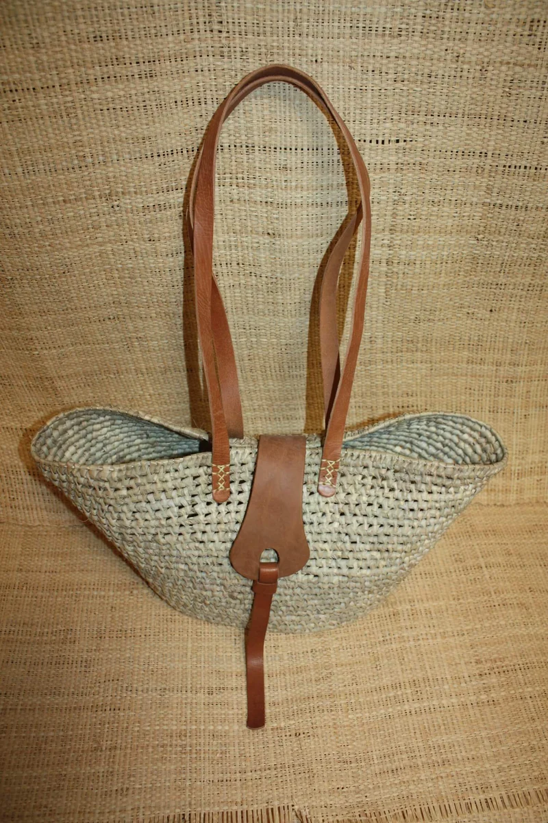 Superbe Panier Anses Longues Cuir Naturel - Sac Paille Plage été Cabas marchés courses