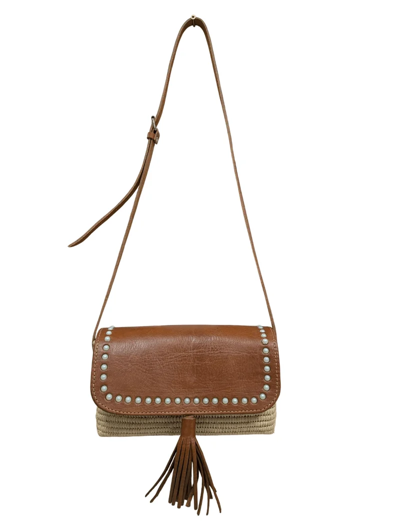 Sac Crochet Raphia & Cuir - Pochette Bandoulière - FABRICATION ARTISANALE UNIQUE -