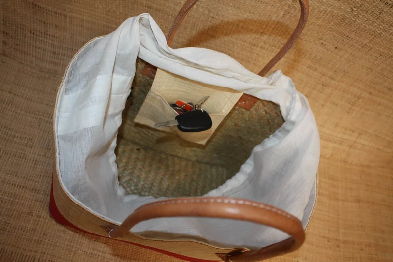Panier Rouge & Naturel - Pochon Tissu Sac Cabas Léger - 3 TAILLES - Marché, courses, plage...