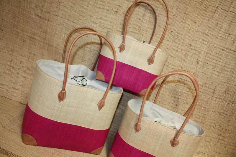 Panier Rose & Naturel - Pochon Tissu Sac Cabas Léger - 3 TAILLES - Marché, courses, plage...