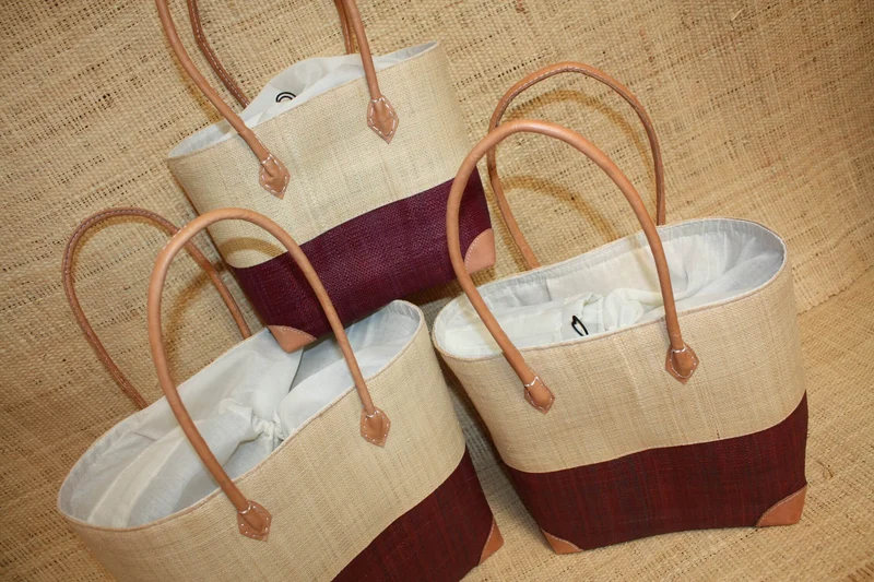 Panier Bordeaux & Naturel - Pochon Tissu Sac Cabas Léger - 3 TAILLES - Marché, courses, plage...