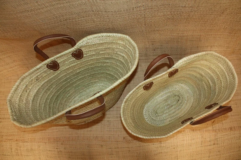 Cabas en Osier VEGAN : Parfait pour vos Courses ! Panier en Rotin pour le Marché & Sac de Plage en Paille ! Tressé en PALMIER + Anses Vegan