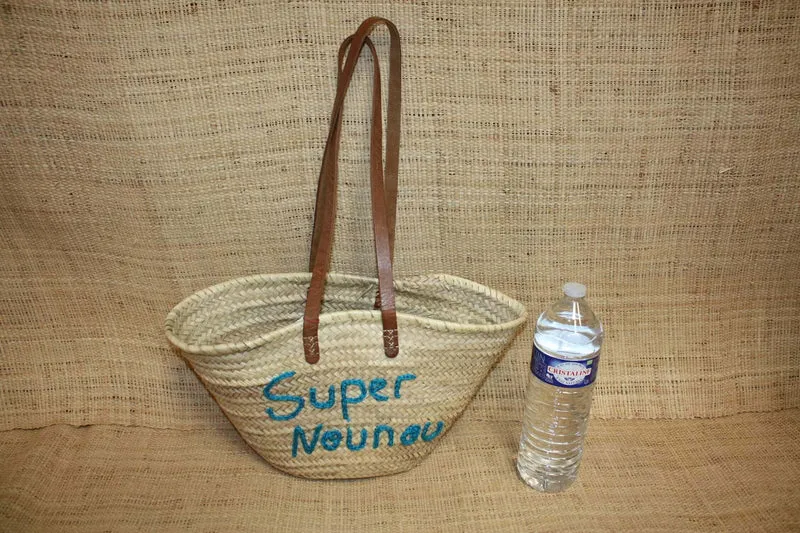 Panier personnalisé SUPER NOUNOU - Cabas de marché, sac de plage, 100% Naturel