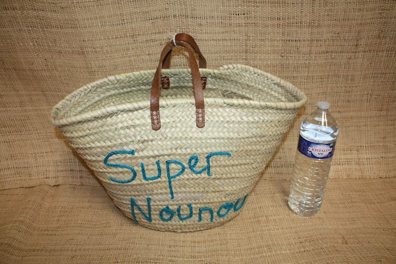 Panier personnalisé SUPER NOUNOU - Cabas de marché, sac de plage, 100% Naturel