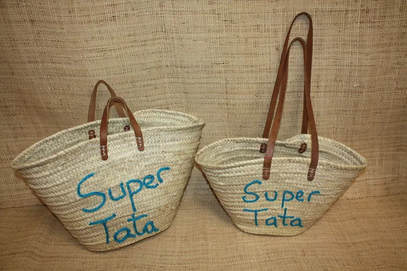 Panier personnalisé SUPER TATA - Cabas de marché, sac de plage, 100% Naturel