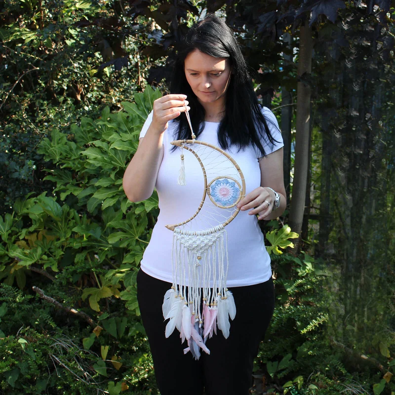 Attrape-Rêve Protection - Petite Lune Macramé Pastel