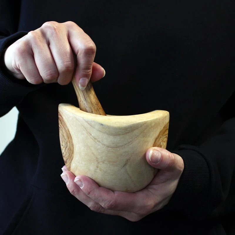 Mortier en teck avec maillet moyen format