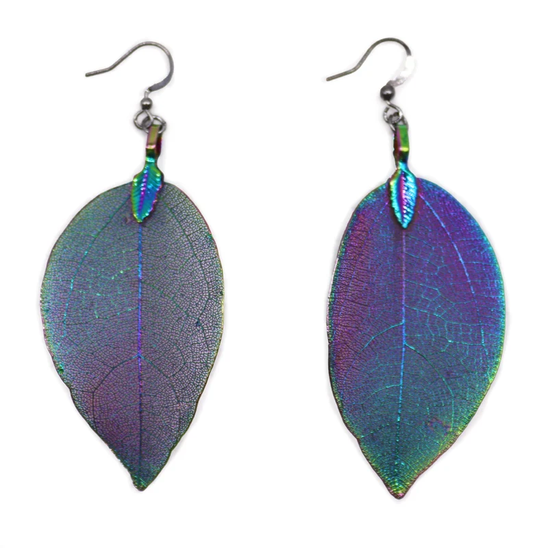 Boucles d'Oreilles en Argent - Feuilles Gouttes - Multicolore Caméléon