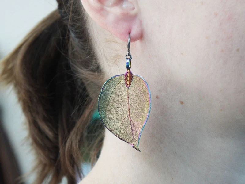 Boucles d'Oreilles en Argent - Feuilles Gouttes - Multicolore Caméléon