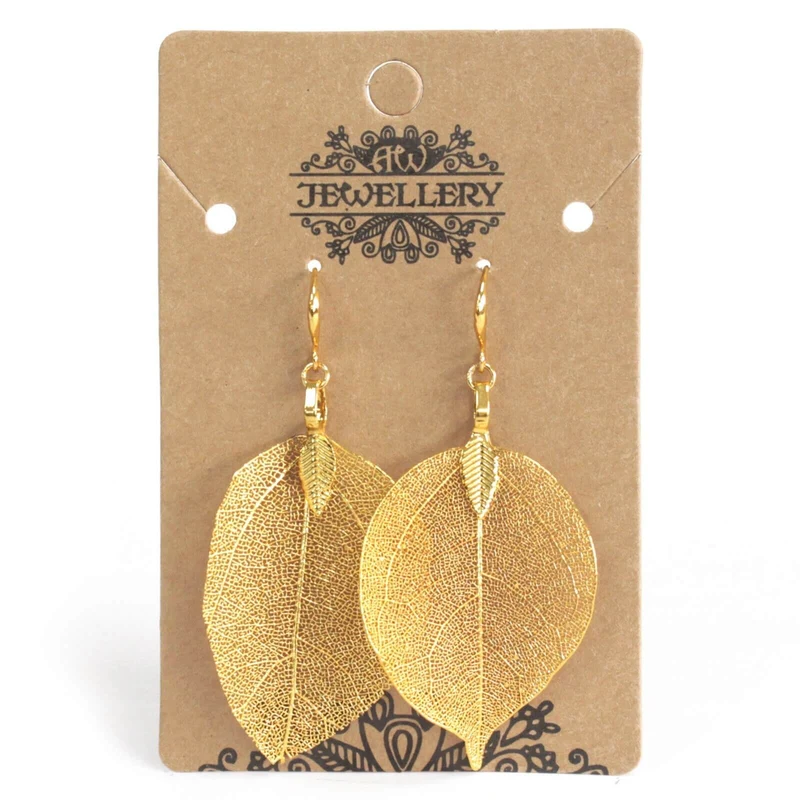 Boucles d'Oreilles en Argent - Feuilles Gouttes - Doré