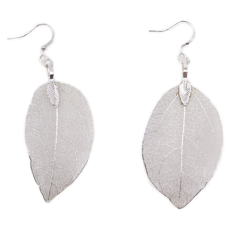 Boucles d'Oreilles en Argent - Feuilles Gouttes - Argenté