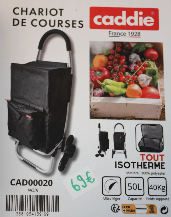 Grand Chariot de course Caddie - 6 roues TOUT ISOTHERME - Qualité Solide Escalier