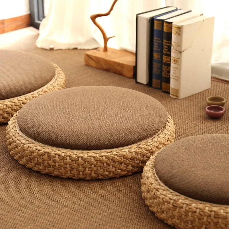 Pouf en Rotin & Tissu | THÉA