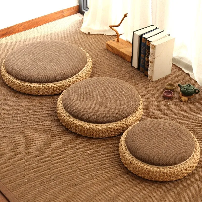 Pouf en Rotin & Tissu | THÉA