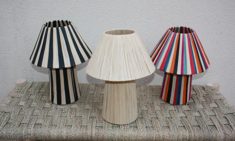 Lampe de Chevet RAPHIA Conique - osier rotin paille - Artisanale FAIT MAIN