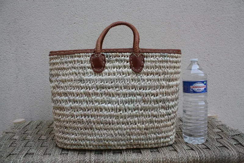 Grand Panier à courses Ovale - Sac Plage Cabas courses marchés - Tressé en Palmier Blanc
