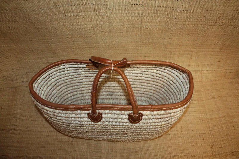 Grand Panier à courses Ovale - Sac Plage Cabas courses marchés - Tressé en Palmier Blanc