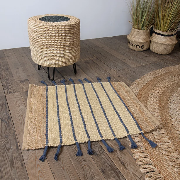 Didim - Tapis en jute et coton bleues 80x60 cm