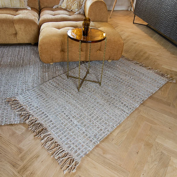 Altay - Tapis en cuir recyclé. jute et coton avec franges 90x150 cm