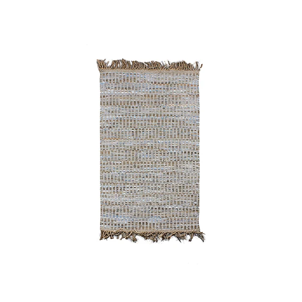 Altay - Tapis en cuir recyclé. jute et coton avec franges 90x150 cm