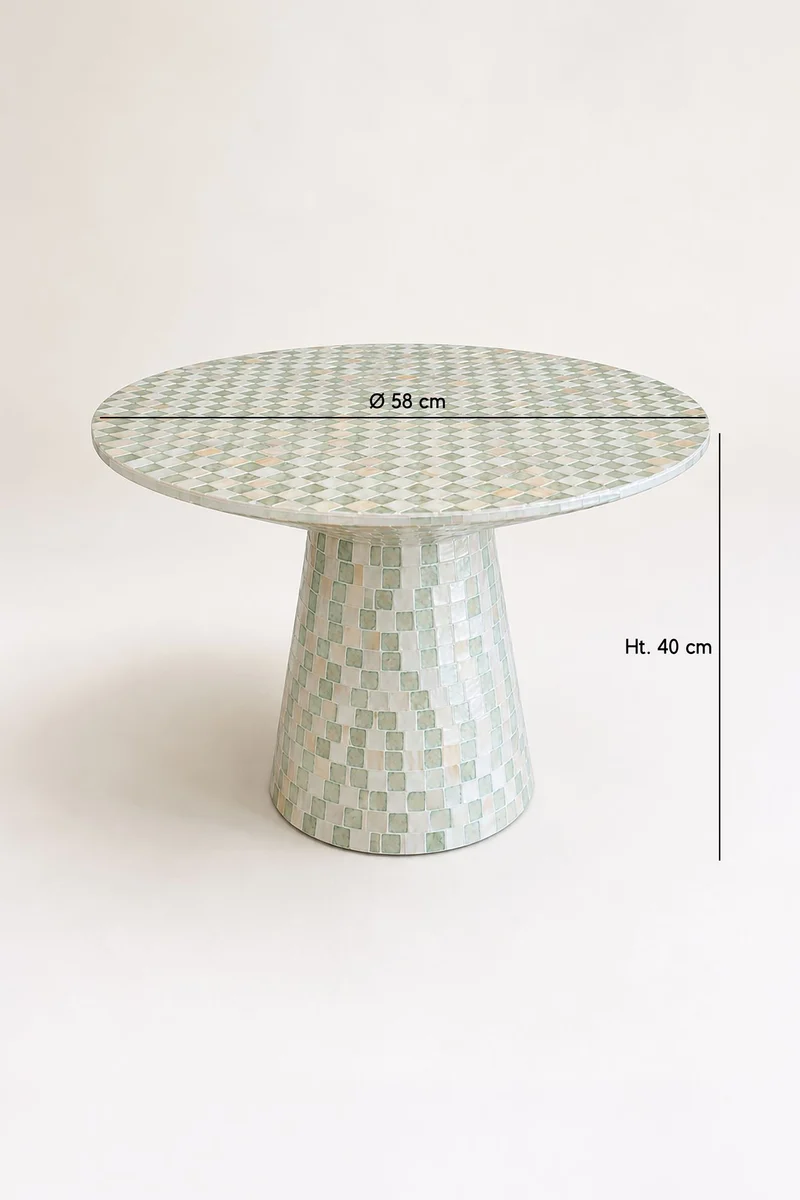 Zina - Table basse ronde en coquille de capiz verte