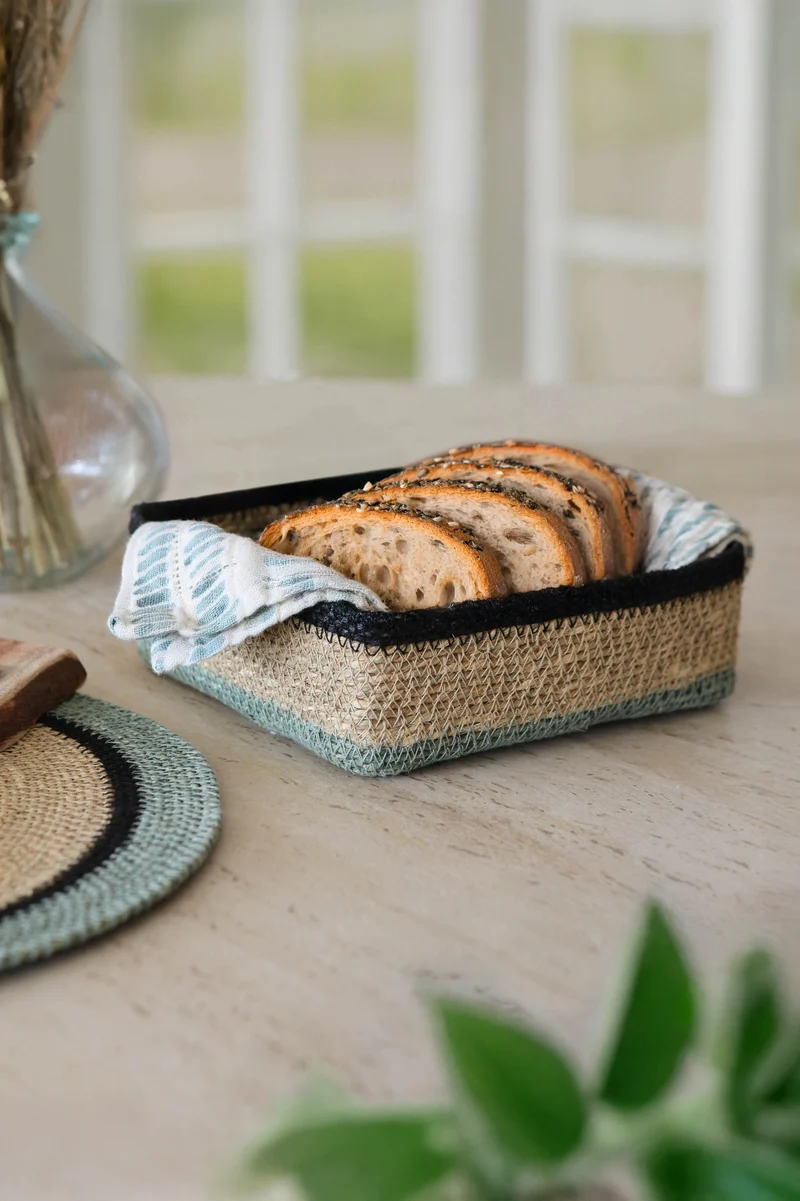 Dune - Panier carré en jonc de mer naturel bleu