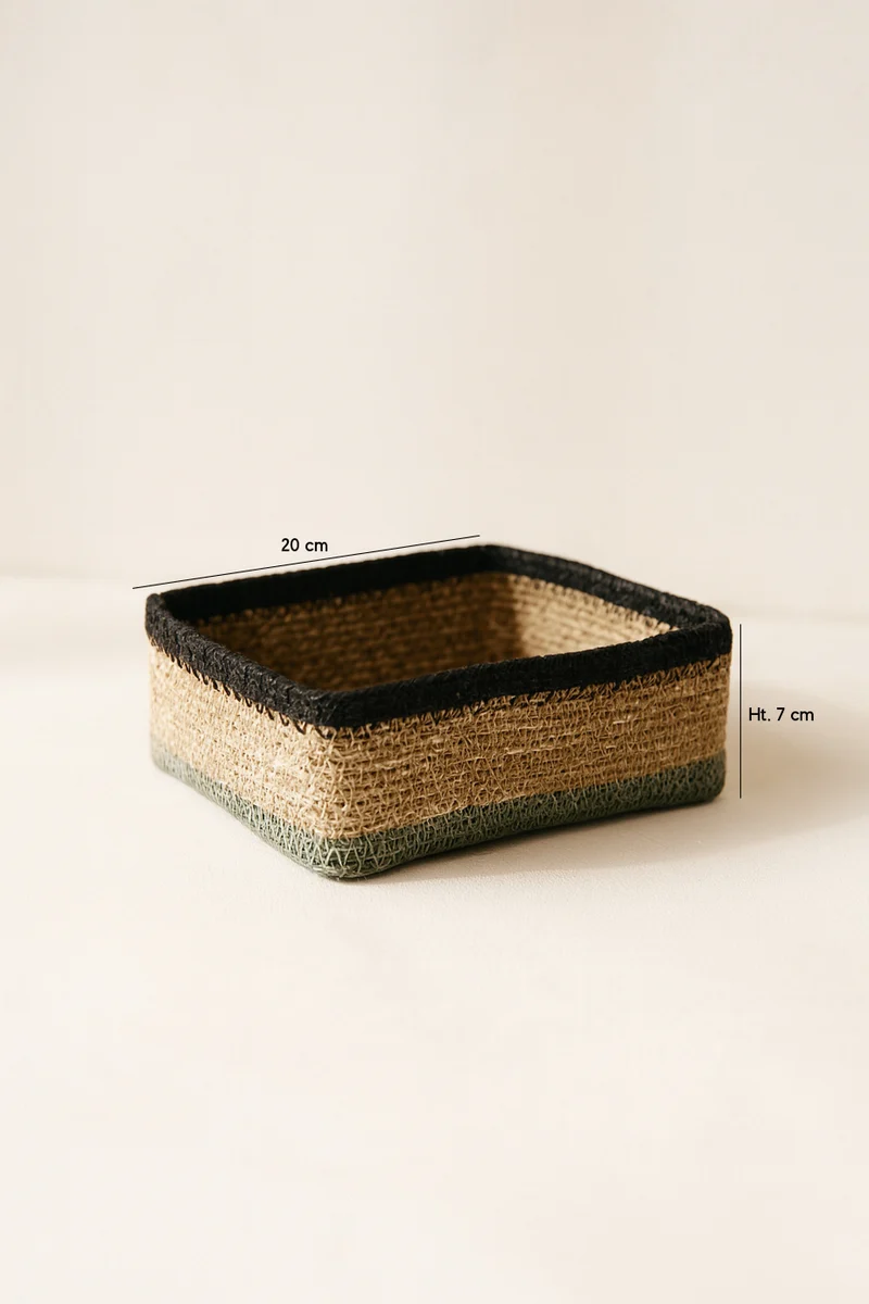 Dune - Panier carré en jonc de mer naturel bleu