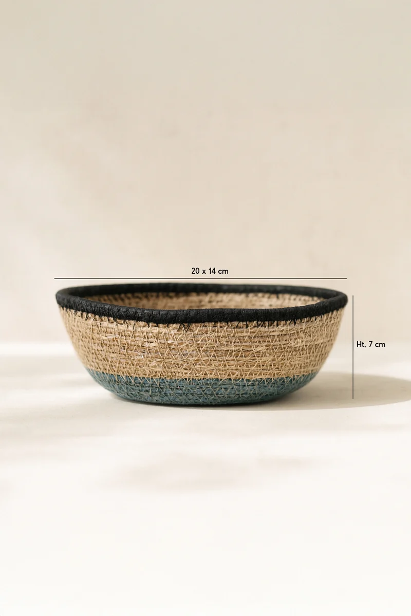 Dune - Panier ovale en jonc de mer naturel bleu