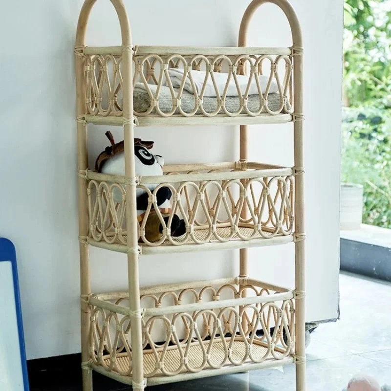 Étagère Rotin Beige à Trois Niveaux