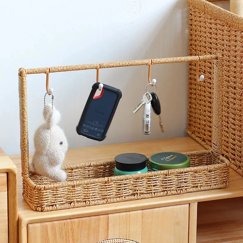 Étagère Effet Rotin Compacte avec Crochets