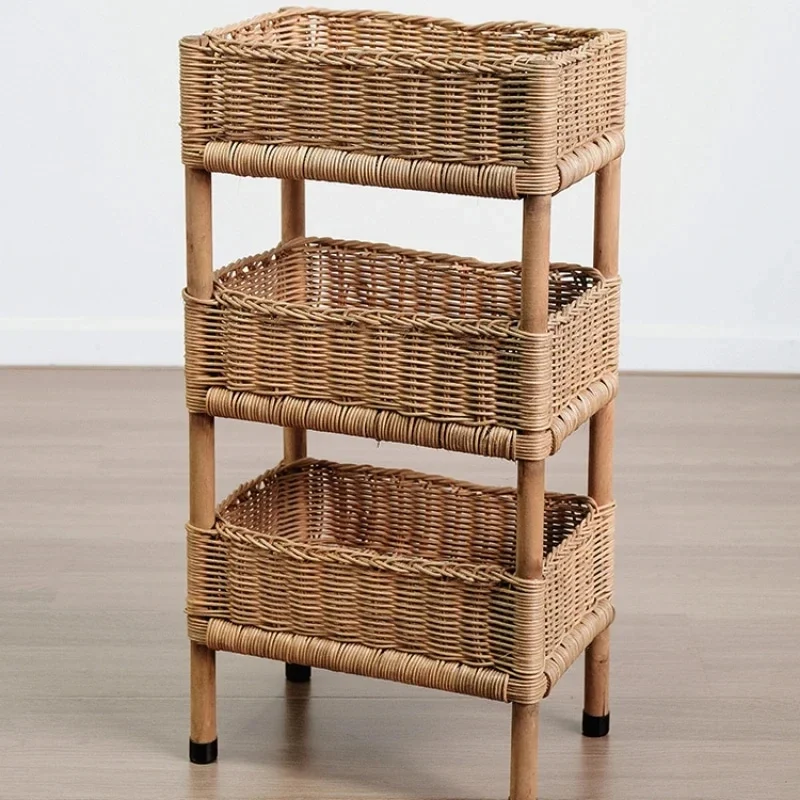 Étagère Rotin à Panier à Trois Niveaux