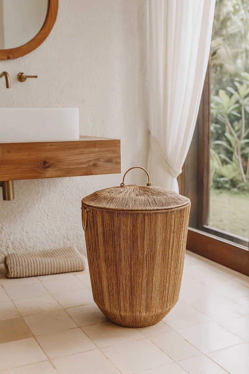 Sibu - Panier en jute naturelle avec couvercle et poignées
