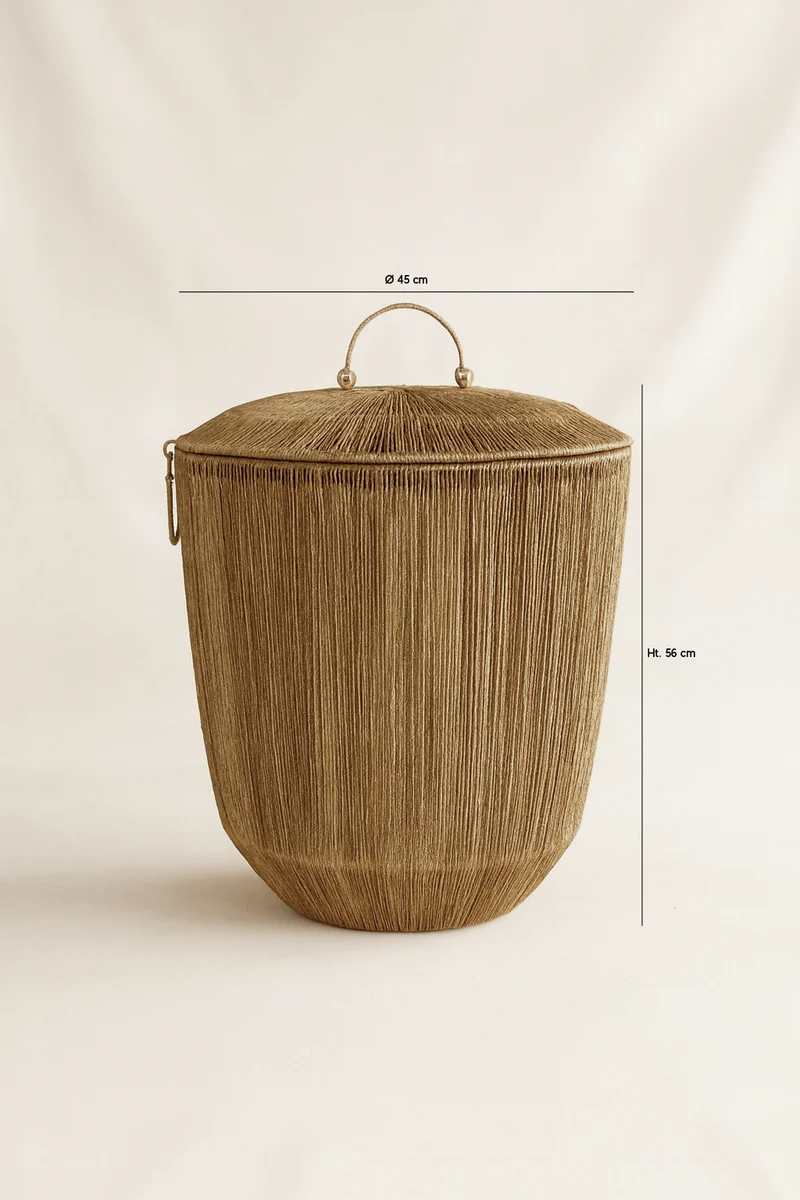 Sibu - Panier en jute naturelle avec couvercle et poignées