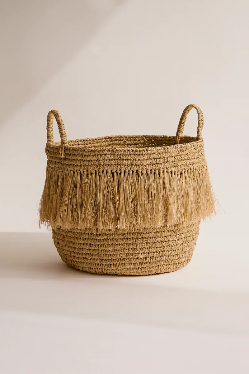 Luys - Panier à franges en raphia naturel D44xH41 cm