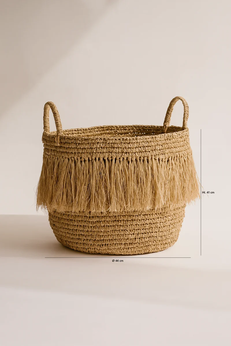 Luys - Panier à franges en raphia naturel D44xH41 cm
